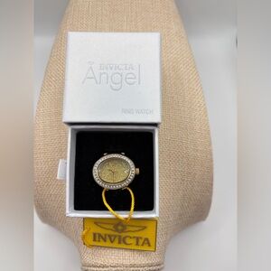 NWT Invicta Angel Ring Gold Watch with Crystal Bezel adj sizing